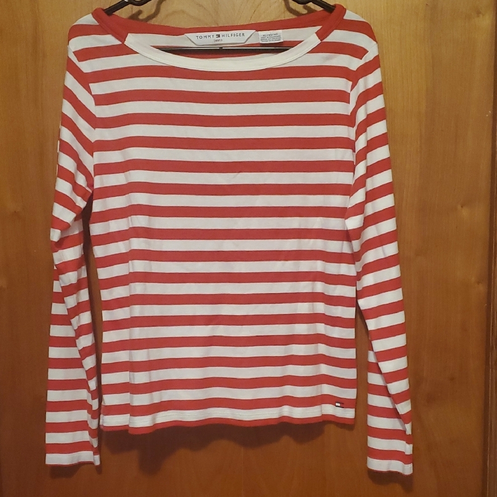 Tommy Hilfiger Red and White Striped Women's Top
